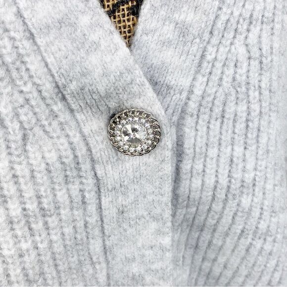 Gianni Bini Dani Cardigan Sweater Rhinestone Button Ribbed Gray Large - Picture 7 of 14